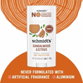 Schmidt\'s Aluminum-Free Vegan Deodorant Sandalwood & Citrus for Women and Men, with 24 Hour Odor Protection, Natural Ingredients, Cruelty-Free, 2.65 oz Schmidt\'s Aluminum-Free Vegan Deodorant Sandalwood & Citrus for Women and Men, with 24 Hour Odor Protection, Natural Ingredients, Cruelty-Free, 2.65 oz