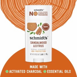 Schmidt\'s Aluminum-Free Vegan Deodorant Sandalwood & Citrus for Women and Men, with 24 Hour Odor Protection, Natural Ingredients, Cruelty-Free, 2.65 oz Schmidt\'s Aluminum-Free Vegan Deodorant Sandalwood & Citrus for Women and Men, with 24 Hour Odor Protection, Natural Ingredients, Cruelty-Free, 2.65 oz