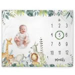 Popfavors, Yuzioey Safari Baby Monthly Milestone Blanket - Jungle Animals Growth Chart for Nursery Decor - White, 50Inx40In - Includes Marker