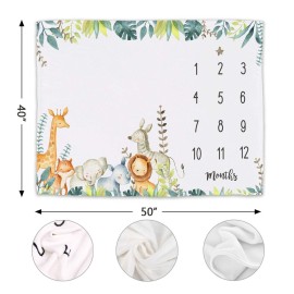 Popfavors, Yuzioey Safari Baby Monthly Milestone Blanket - Jungle Animals Growth Chart for Nursery Decor - White, 50Inx40In - Includes Marker Popfavors, Yuzioey Safari Baby Monthly Milestone Blanket - Jungle Animals Growth Chart for Nursery Decor - White, 50Inx40In - Includes Marker