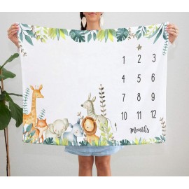 Popfavors, Yuzioey Safari Baby Monthly Milestone Blanket - Jungle Animals Growth Chart for Nursery Decor - White, 50Inx40In - Includes Marker Popfavors, Yuzioey Safari Baby Monthly Milestone Blanket - Jungle Animals Growth Chart for Nursery Decor - White, 50Inx40In - Includes Marker