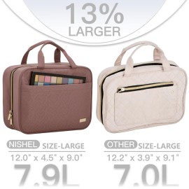 NISHEL Travel Toiletry Bag for women, Portable Hanging Organizer for Full-Sized Shampoo, Conditioner, Brushes Set, Makeup Accessories, Large Size, Rosewood-Pink NISHEL Travel Toiletry Bag for women, Portable Hanging Organizer for Full-Sized Shampoo, Conditioner, Brushes Set, Makeup Accessories, Large Size, Rosewood-Pink