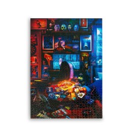 House of Horrors and Scary Movies 1000 Piece Jigsaw Puzzle by Rachid Lotf | Interactive Brain Teaser Board Game for Adults, Educational Toys & Games | 28 x 20 Inches
