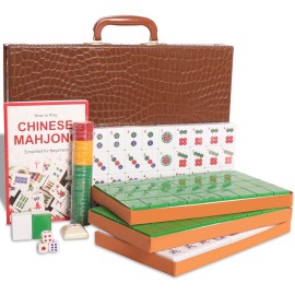 GUSTARIA Chinese Mahjong Set, Mahjong Game Set with 146 Numbered Large Tiles (1.5, Green), Mahjong Tiles Set with Brown Carrying Case