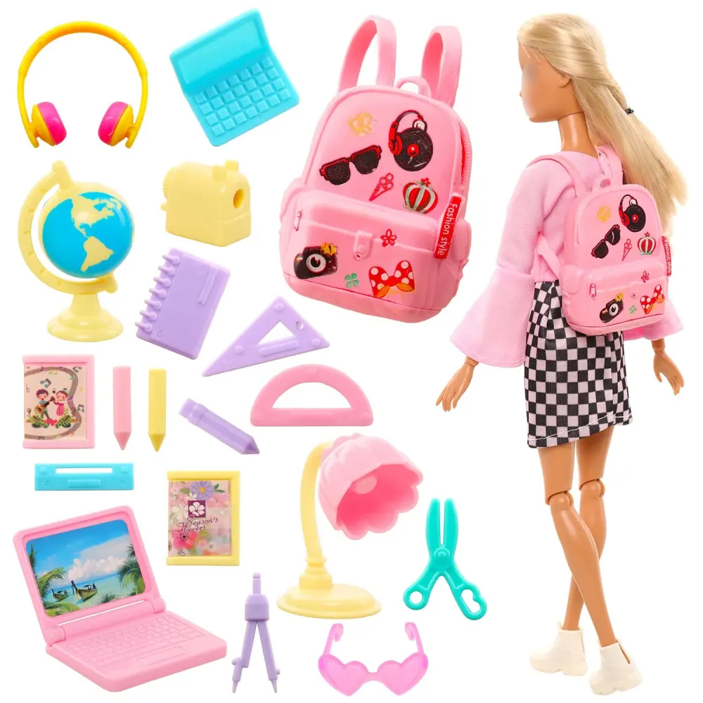 ENOCHT 19 Pcs Girl Doll School Accessories Backpack Mini Desk Lamp Laptop Mini Globe Glasses and Headset for 11.5 Inch Doll School Playset ENOCHT 19 Pcs Girl Doll School Accessories Backpack Mini Desk Lamp Laptop Mini Globe Glasses and Headset for 11.5 Inch Doll School Playset
