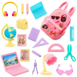 ENOCHT 19 Pcs Girl Doll School Accessories Backpack Mini Desk Lamp Laptop Mini Globe Glasses and Headset for 11.5 Inch Doll School Playset ENOCHT 19 Pcs Girl Doll School Accessories Backpack Mini Desk Lamp Laptop Mini Globe Glasses and Headset for 11.5 Inch Doll School Playset