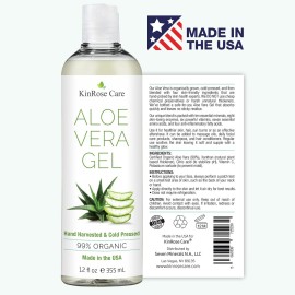 KinRose Care, 12oz Organic Aloe Vera Gel for Face, Skin, Hair & Sunburn Relief - From 100 Percent Pure Aloe Vera - Cold Pressed, Vegan, Unscented - Made in USA. KinRose Care, 12oz Organic Aloe Vera Gel for Face, Skin, Hair & Sunburn Relief - From 100 Percent Pure Aloe Vera - Cold Pressed, Vegan, Unscented - Made in USA.