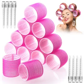 Jumbo Hair Curlers Rollers, 12Pcs 60mm Jumbo Hair Roller Curlers Self Grip Holding Rollers with 12Pcs Hair Clips for Long Straight Thick Hair (Rose Red) Jumbo Hair Curlers Rollers, 12Pcs 60mm Jumbo Hair Roller Curlers Self Grip Holding Rollers with 12Pcs Hair Clips for Long Straight Thick Hair (Rose Red)