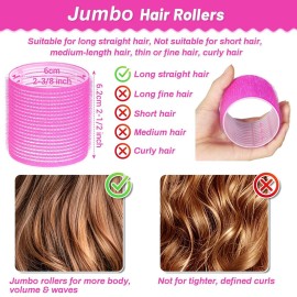 Jumbo Hair Curlers Rollers, 12Pcs 60mm Jumbo Hair Roller Curlers Self Grip Holding Rollers with 12Pcs Hair Clips for Long Straight Thick Hair (Rose Red) Jumbo Hair Curlers Rollers, 12Pcs 60mm Jumbo Hair Roller Curlers Self Grip Holding Rollers with 12Pcs Hair Clips for Long Straight Thick Hair (Rose Red)