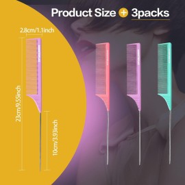 Goodofferplace 3-in-1 Rat Tail Combs - Parting & Detangling Combs for Curly Hair, Women\'s Braiding & Styling (Pink, Purple, Green)
