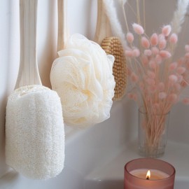 EcoTools EcoPouf Bath Brush, Loofah Brush for Bath & Shower, Made with Long Handle & Recycled, Soft Netting for Gentle Exfoliation, Back Brush for Men & Women, Eco-Friendly & Cruelty-Free, 1 Count EcoTools EcoPouf Bath Brush, Loofah Brush for Bath & Shower, Made with Long Handle & Recycled, Soft Netting for Gentle Exfoliation, Back Brush for Men & Women, Eco-Friendly & Cruelty-Free, 1 Count