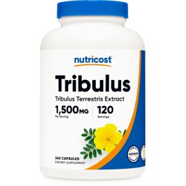 Nutricost Tribulus Terrestris Extract 1500mg, 240 Capsules - 45% Saponins, 120 Servings, Non-GMO, Gluten Free