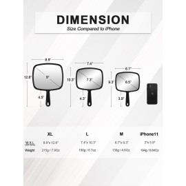 MIRRORNOVA Hand Mirror, Barber Hairdressing Handheld Mirror with Handle for Salon, Square, Black, Medium