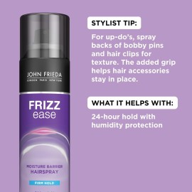 John Frieda Frizz Ease Moisture Barrier Hairspray, Firm Hold Hairspray, Seals Out Moisture, Blocks Frizz, Protects Against Heat, and Keeps Hair Straight with Long-Lasting Hold, 12 Oz, Pack of 2