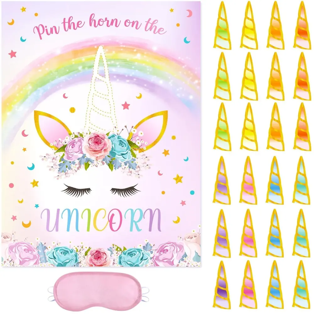 WERNNSAI Pin The Horn on The Unicorn Party Game - Unicorn Party Game Girls Rainbow Birthday Decorations for Kids 21\'\' x 28\'\' Poster with 24 Pcs Horn Stickers WERNNSAI Pin The Horn on The Unicorn Party Game - Unicorn Party Game Girls Rainbow Birthday Decorations for Kids 21\'\' x 28\'\' Poster with 24 Pcs Horn Stickers