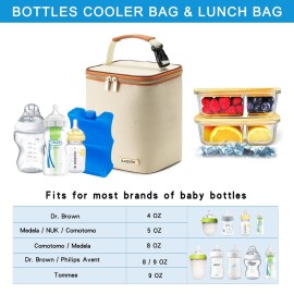 BABEYER Breastmilk Cooler Bag with Ice Pack Fits 4 Baby Bottles Up to 9 Ounce, Baby Bottle Bag Great for Nursing Mom Daycare