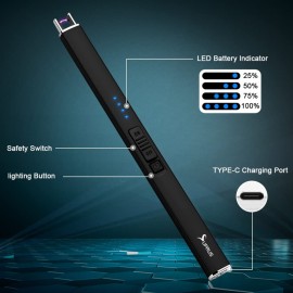 SUPRUS Electric Lighter Arc Windproof Flameless USB Lighter Rechargeable Lighter with Safety Lock for Candle BBQ Camping (Black)
