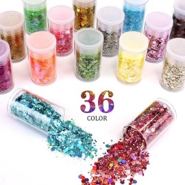 Chunky and Fine Glitter Mix, Estanoite 36 Colors Chunky Sequins & Fine Glitter Powder Mix, Iridescent Glitter Flakes, Cosmetic Makeup Glitter for Face Body Eye Nail Art, Loose Glitter for Resin Epoxy Chunky and Fine Glitter Mix, Estanoite 36 Colors Chunky Sequins & Fine Glitter Powder Mix, Iridescent Glitter Flakes, Cosmetic Makeup Glitter for Face Body Eye Nail Art, Loose Glitter for Resin Epoxy