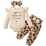 DISAUR Baby Girl Long Sleeve Outfits Apricot Ruffle Romper Leopard Pants Newborn Baby Girl Leave Hospital Outfits
