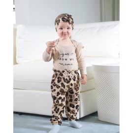 DISAUR Baby Girl Long Sleeve Outfits Apricot Ruffle Romper Leopard Pants Newborn Baby Girl Leave Hospital Outfits