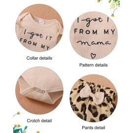 DISAUR Baby Girl Long Sleeve Outfits Apricot Ruffle Romper Leopard Pants Newborn Baby Girl Leave Hospital Outfits