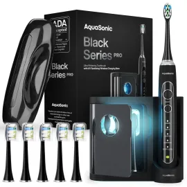 Aquasonic Black Series PRO - Ultra Whitening Toothbrush w UV Sanitizing Base - 5 Modes & Smart Timers - Premium Travel Case - Power Toothbrush - ADA Approved Toothbrush