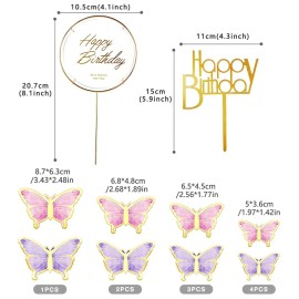 LANGPA 22-Pieces Butterfly Cake Decorations With Happy Birthday Acrylic Cake Toppers for Baby Shower Wedding Birthday Party Decor (Purple & Pink) LANGPA 22-Pieces Butterfly Cake Decorations With Happy Birthday Acrylic Cake Toppers for Baby Shower Wedding Birthday Party Decor (Purple & Pink)