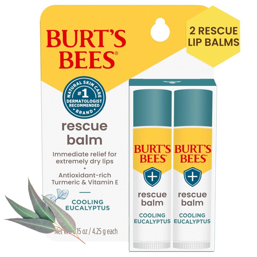 Burt\'s Bees 100% Natural Origin Rescue Lip Balm With Beeswax and Antioxidant-Rich Turmeric Promotes Healing Of Extremely Dry Lips, Cooling Eucalyptus, 2 Tubes in Blister Box(Pack May Vary) Burt\'s Bees 100% Natural Origin Rescue Lip Balm With Beeswax and Antioxidant-Rich Turmeric Promotes Healing Of Extremely Dry Lips, Cooling Eucalyptus, 2 Tubes in Blister Box(Pack May Vary)