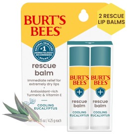 Burt\'s Bees 100% Natural Origin Rescue Lip Balm With Beeswax and Antioxidant-Rich Turmeric Promotes Healing Of Extremely Dry Lips, Cooling Eucalyptus, 2 Tubes in Blister Box(Pack May Vary)