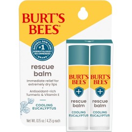 Burt\'s Bees 100% Natural Origin Rescue Lip Balm With Beeswax and Antioxidant-Rich Turmeric Promotes Healing Of Extremely Dry Lips, Cooling Eucalyptus, 2 Tubes in Blister Box(Pack May Vary) Burt\'s Bees 100% Natural Origin Rescue Lip Balm With Beeswax and Antioxidant-Rich Turmeric Promotes Healing Of Extremely Dry Lips, Cooling Eucalyptus, 2 Tubes in Blister Box(Pack May Vary)