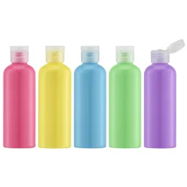 LISAPACK 3.4Oz Travel Bottles with Flip Cap (5 Pcs) Empty Dispenser Container for Travel Size Cosmetics (100ml, Multi-colored)