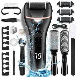 Electric Callus Remover for Feet, Rechargeable Portable Electronic Foot File Pedicure Kit, Waterproof Foot Scrubber File, Professional Pedicure Tools, Foot Care for Dead Skin Ideal Gift, 3 Rollers