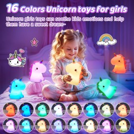 Unicorn Toys, Night Light for Kids Night Light,16 Colors+Silicone+Dimmable+12 Hours Use Nightlight for Kids Room,Unicorn Toys for Girls Age 4-6, Cute Gifts for Girls, Baby,Toddler Girl Room Decor