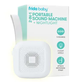 Frida Baby 2-in-1 Portable Sound Machine for Baby + Nightlight | White Noise Sound Machine for Baby with 5 Soothing Sounds & 3 Nightlight Modes | Travel Sound Machine Attaches to Strollers, Car Seats