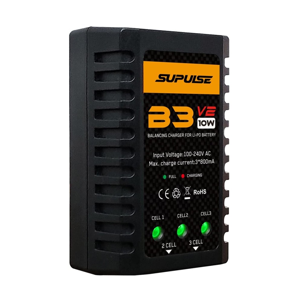 SUPULSE LiPo Battery Charger 2S-3S RC Balance Charger AC 7.4-11.1V 10W Upgrade Version Compact Lipo Charger RC Car Charger for XHR Plug Battery(B3V2) SUPULSE LiPo Battery Charger 2S-3S RC Balance Charger AC 7.4-11.1V 10W Upgrade Version Compact Lipo Charger RC Car Charger for XHR Plug Battery(B3V2)