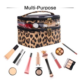 imerelez Double-layer Cosmetic Bag Makeup Bag Travel Makeup Bag Makeup Bags for Women Cosmetics Cases Portable Waterproof Foldable (Leopard) imerelez Double-layer Cosmetic Bag Makeup Bag Travel Makeup Bag Makeup Bags for Women Cosmetics Cases Portable Waterproof Foldable (Leopard)