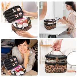 imerelez Double-layer Cosmetic Bag Makeup Bag Travel Makeup Bag Makeup Bags for Women Cosmetics Cases Portable Waterproof Foldable (Leopard) imerelez Double-layer Cosmetic Bag Makeup Bag Travel Makeup Bag Makeup Bags for Women Cosmetics Cases Portable Waterproof Foldable (Leopard)