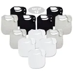 Benoxine Baby Bibs Soft and Absorbent Organic Cotton Bandana Bibs Set for Boys Girls Newborn Unisex Plain Colors 3-36 Months 12 Pcs