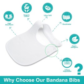 Benoxine Baby Bibs Soft and Absorbent Organic Cotton Bandana Bibs Set for Boys Girls Newborn Unisex Plain Colors 3-36 Months 12 Pcs