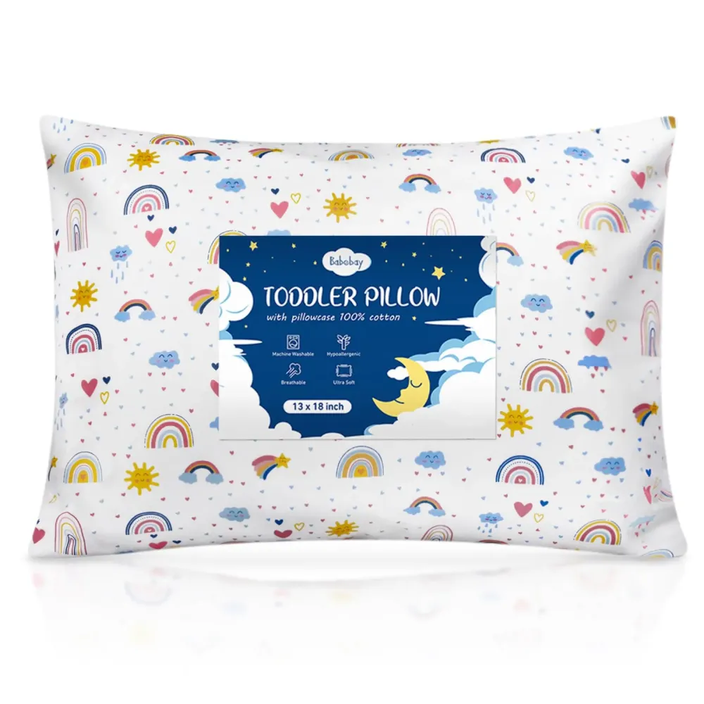 Babebay Toddler Pillow,13X18 Soft Toddler Pillows for Sleeping, Machine Washable Kids Pillow with Cotton Pillowcase, Perfect for Travel, Toddlers Cot Babebay Toddler Pillow,13X18 Soft Toddler Pillows for Sleeping, Machine Washable Kids Pillow with Cotton Pillowcase, Perfect for Travel, Toddlers Cot