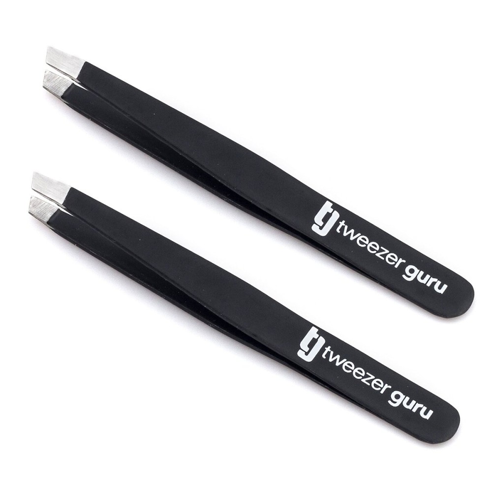 Tweezer Guru Tweezers for Women - 2pc Slant Pointed Precision Tweezers for Eyebrows & Ingrown Hair Removal - Blackhead and Splinter Tweezer with Sharp Needle Nose Point for Plucking (Black) Tweezer Guru Tweezers for Women - 2pc Slant Pointed Precision Tweezers for Eyebrows & Ingrown Hair Removal - Blackhead and Splinter Tweezer with Sharp Needle Nose Point for Plucking (Black)