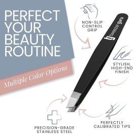 Tweezer Guru Tweezers for Women - 2pc Slant Pointed Precision Tweezers for Eyebrows & Ingrown Hair Removal - Blackhead and Splinter Tweezer with Sharp Needle Nose Point for Plucking (Black) Tweezer Guru Tweezers for Women - 2pc Slant Pointed Precision Tweezers for Eyebrows & Ingrown Hair Removal - Blackhead and Splinter Tweezer with Sharp Needle Nose Point for Plucking (Black)