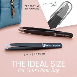 Tweezer Guru Tweezers for Women - 2pc Slant Pointed Precision Tweezers for Eyebrows & Ingrown Hair Removal - Blackhead and Splinter Tweezer with Sharp Needle Nose Point for Plucking (Black) Tweezer Guru Tweezers for Women - 2pc Slant Pointed Precision Tweezers for Eyebrows & Ingrown Hair Removal - Blackhead and Splinter Tweezer with Sharp Needle Nose Point for Plucking (Black)
