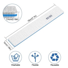 Nail File for Acrylic Nails 12pcs, 80/80 Grit Files Emery Boards, Jumbo Washable Thick Professional Square Nail File Manicure Tools for Nail Tech