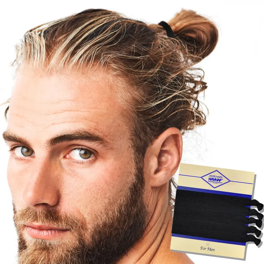HAVHAF Knotted Hair Ties for Men 5 Pcs (Wide, Black) - No Damage Crease Breakage for Long Hair | Buns Curly Thick Elastic Hair Ties for Guys | Perfect Hairtie HAVHAF Knotted Hair Ties for Men 5 Pcs (Wide, Black) - No Damage Crease Breakage for Long Hair | Buns Curly Thick Elastic Hair Ties for Guys | Perfect Hairtie
