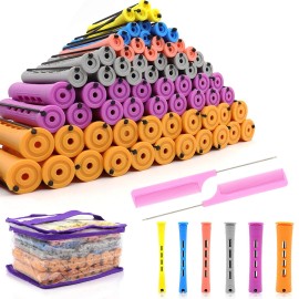 120Pcs Hair Perm Rods Set, 6 Sizes Plastic Hair Co..