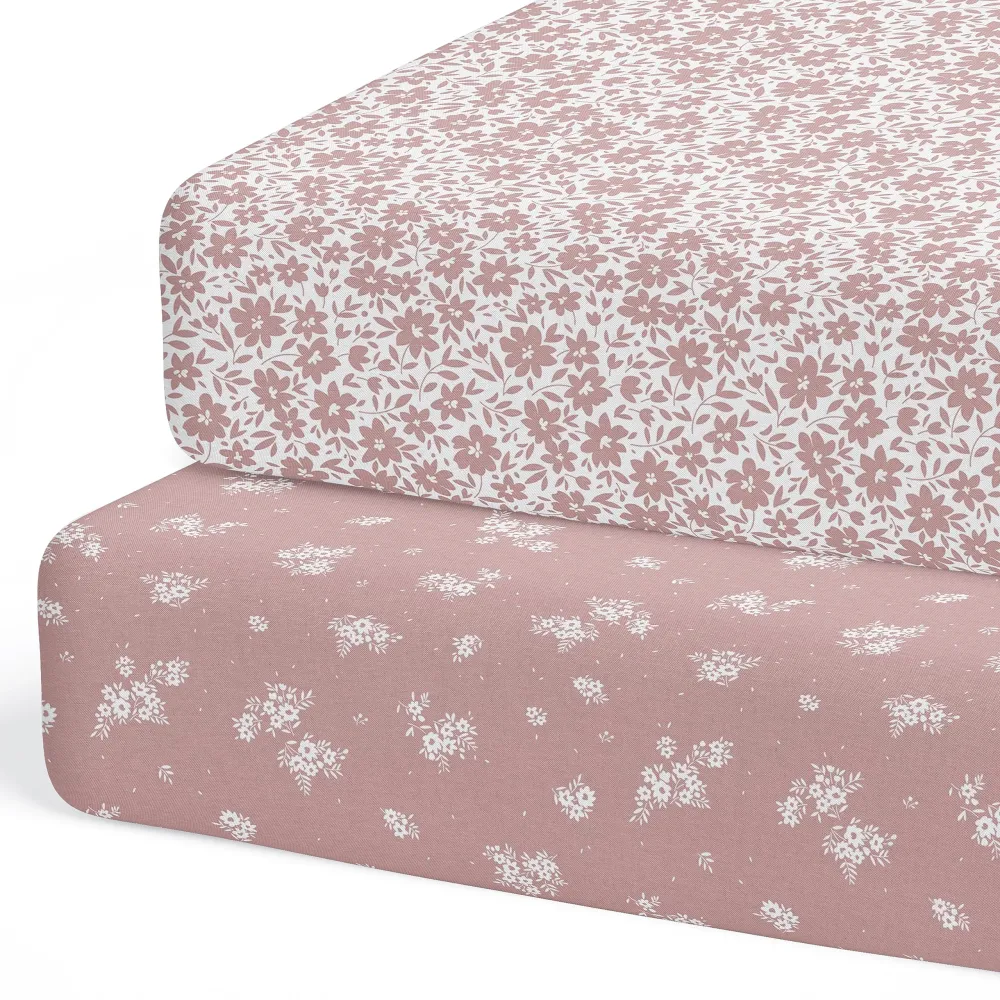 2-Pack Crib Sheet for Standard Crib & Toddler Mattress (Antique Rose) - Premium Fitted Baby Sheets - Buttery Soft Cotton Blend - Baby Bed Sheets