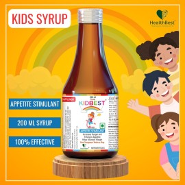 HealthBest Kidbest Appetite Stimulant Syrup for 3-13 Yrs Kids | Increase Hunger | Helps Maintain Weight | Gluten Free | L-Lysine HCI,Vitamins B1,B2,B6,B12 | 200 ml HealthBest Kidbest Appetite Stimulant Syrup for 3-13 Yrs Kids | Increase Hunger | Helps Maintain Weight | Gluten Free | L-Lysine HCI,Vitamins B1,B2,B6,B12 | 200 ml