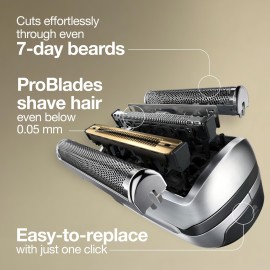 Braun Shaver Head Replacement Part 94M Silver, Compatible with Series 9 Pro and Series 9 Electric Razors for Men