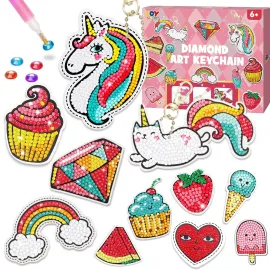 TOY Life Diamond Art Kits for Kids with Keychains, Unicorn Diamond Painting Kits for Kids, Gem Art Diamond Dots for Girls Age 4-8 8-12